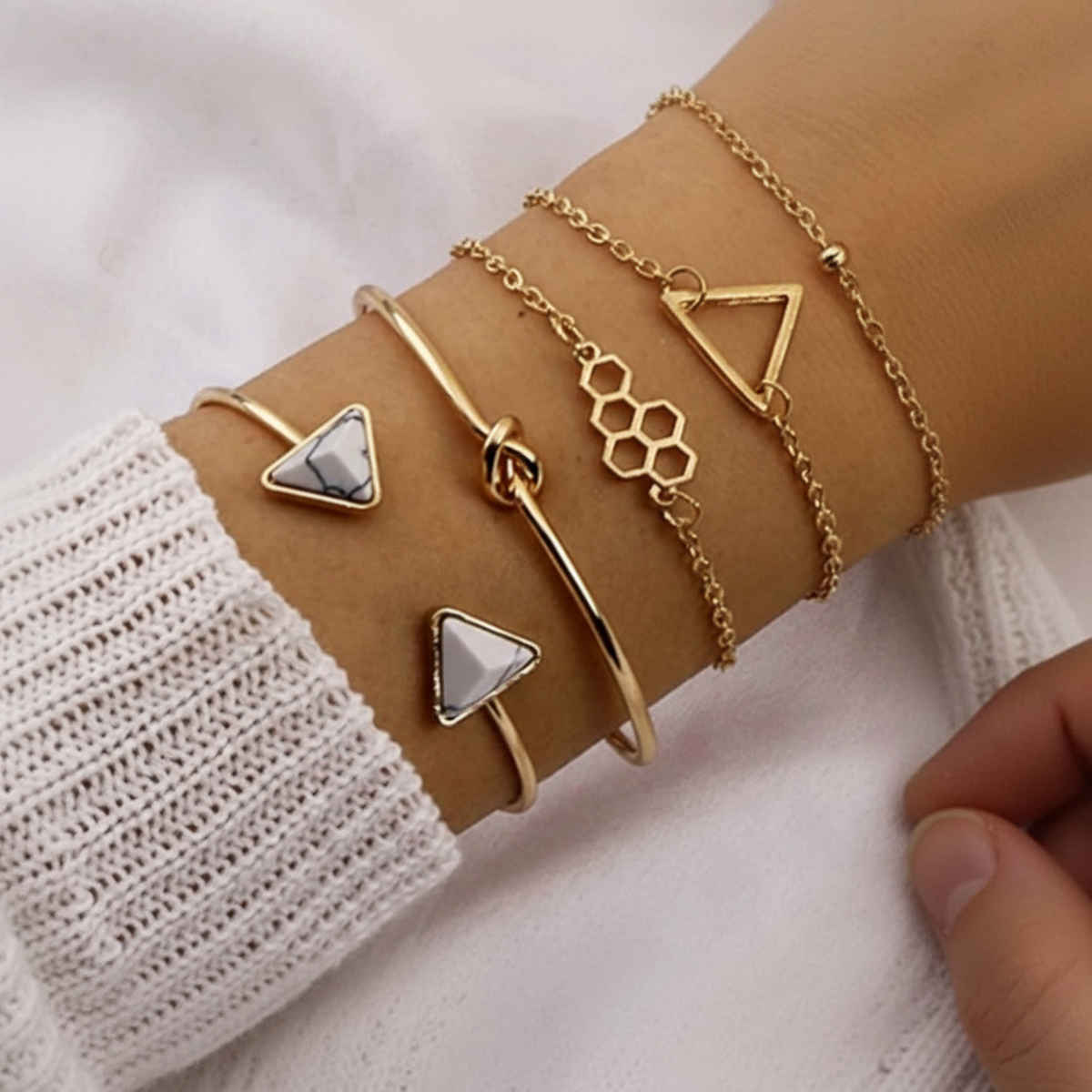 Jewels Galaxy Gold-Plated Set Of 4 Contemporary Korean Bracelets Combo (1 Pack 4 Bracelets)