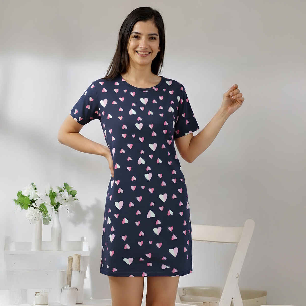 Smartees Valentines Women's Short Nighty | Navy Blue - XL