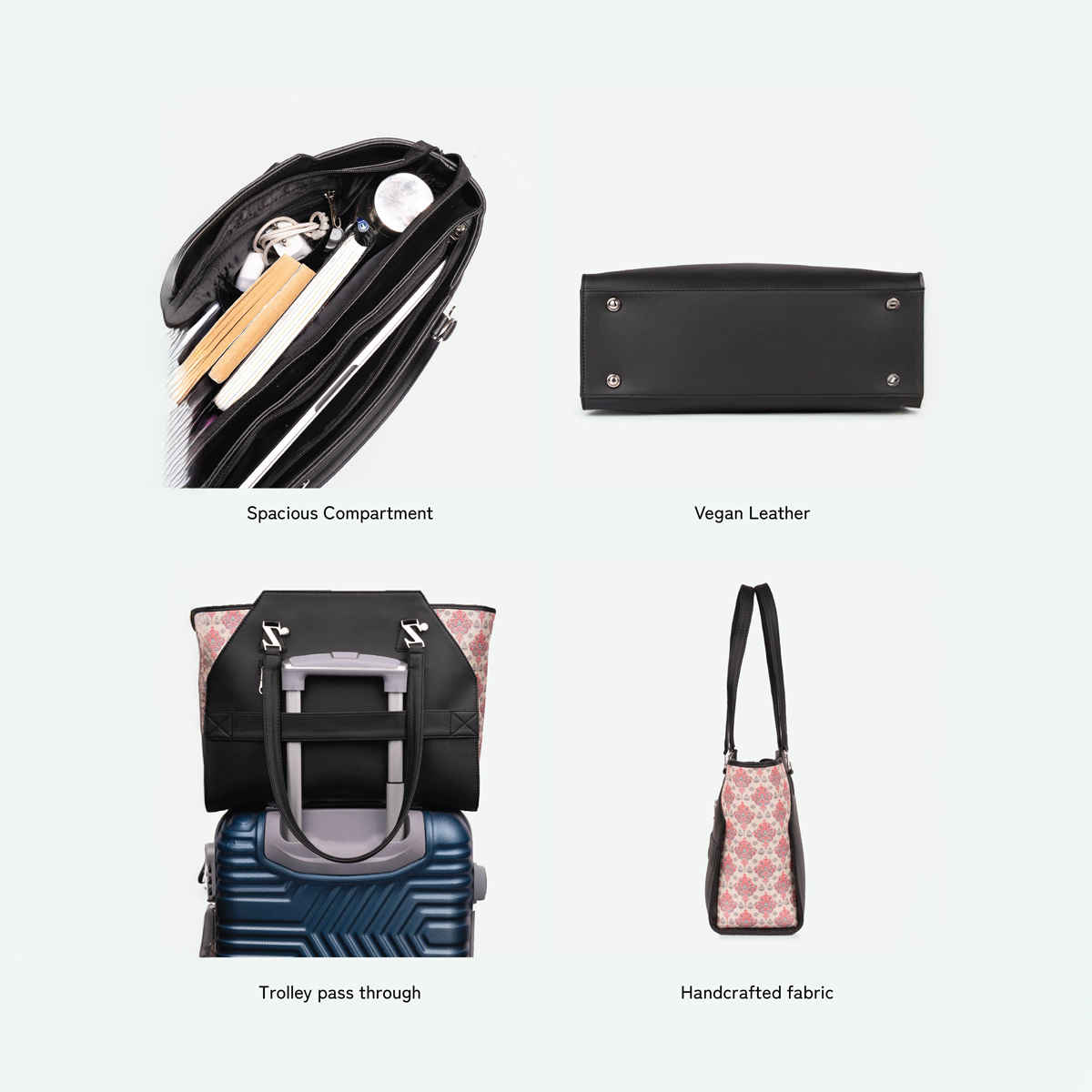 Zouk Kashmiri Tulips Classic Business Bag - Black and Pink