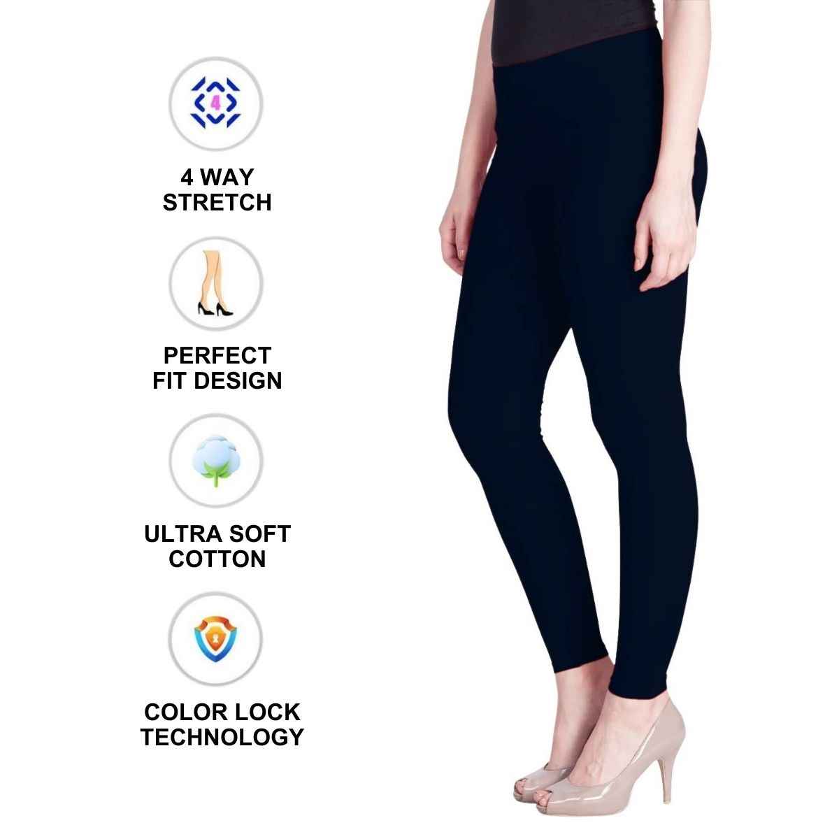 Lyra Women's Leggings Ankle Length | Cotton and Lycra | Deep Navy - Free Size