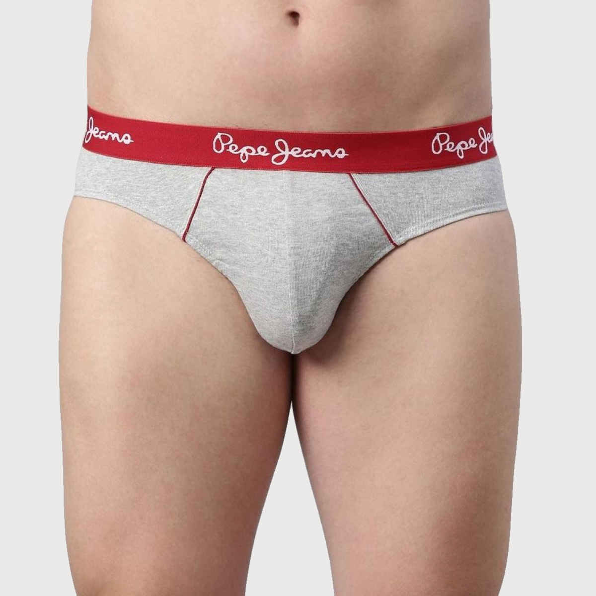 Pepe Jeans Mens Grey Melange 100% Cotton Solid Brief - Pack of 2 (M) Comfort Fit, Soft Fabric