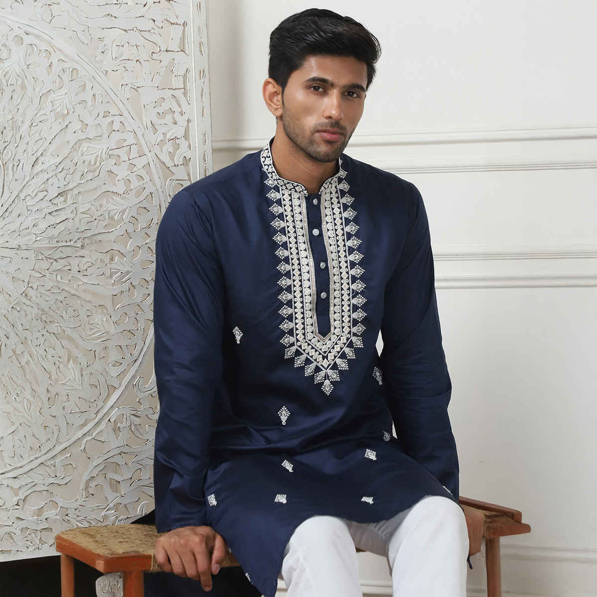 Jompers Men's Kurta | KO 5075 | Navy - M