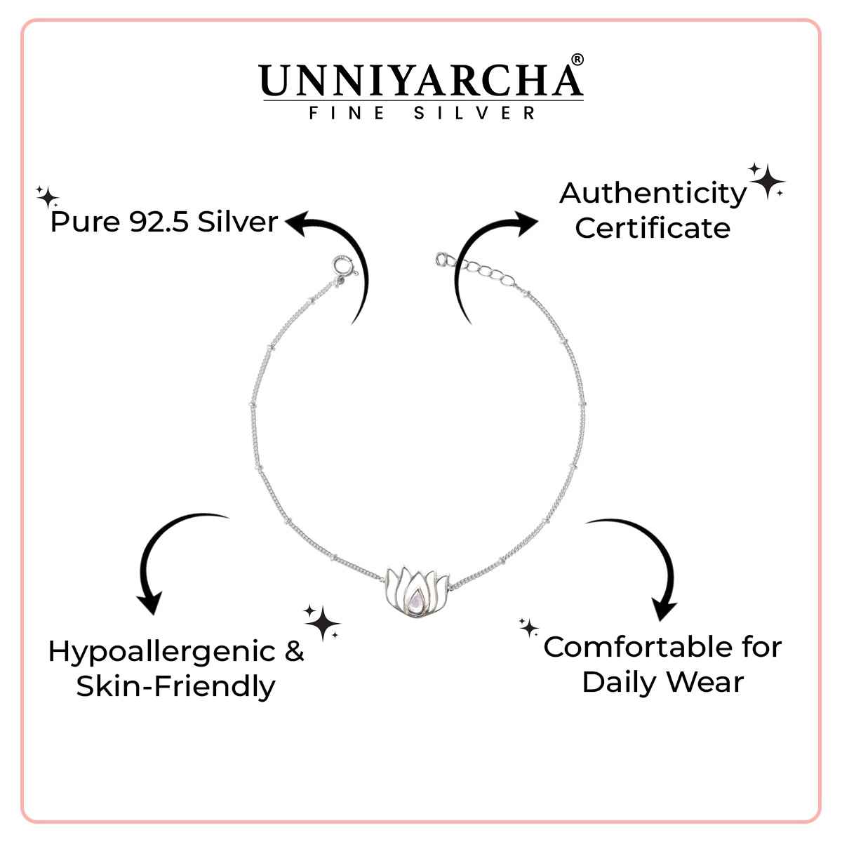 Unniyarcha Lotus 92.5 Sterling Silver Anklet
