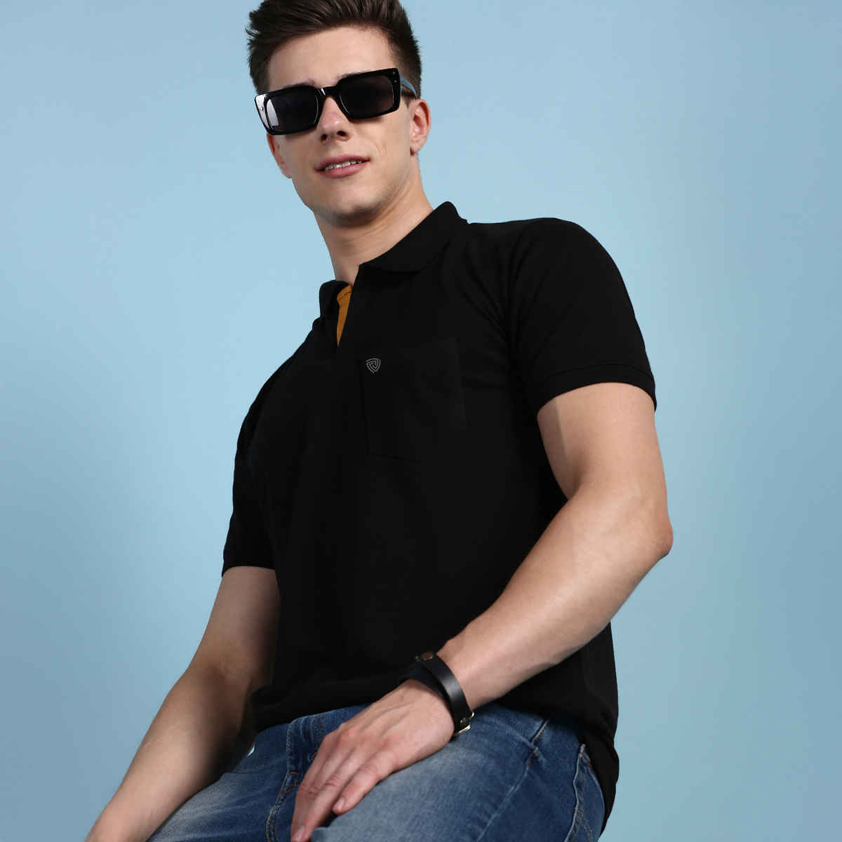 Lux Cozi Men's Solid Cotton Polo T-shirt with Pocket | Black - L