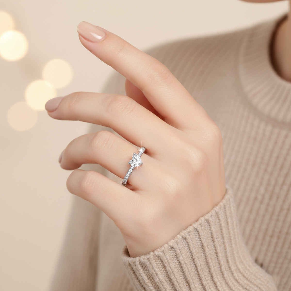 Label She Silver Plated AD Heart Adjustable Ring | LS-RNG-5257