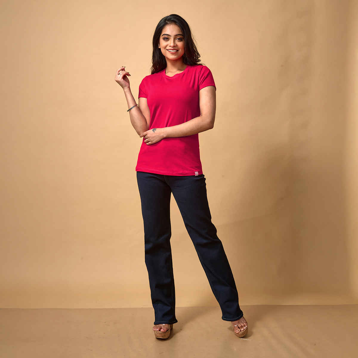 Lyra Women's T-shirt Round Neck Half Sleeve | Fuchsia - XXL