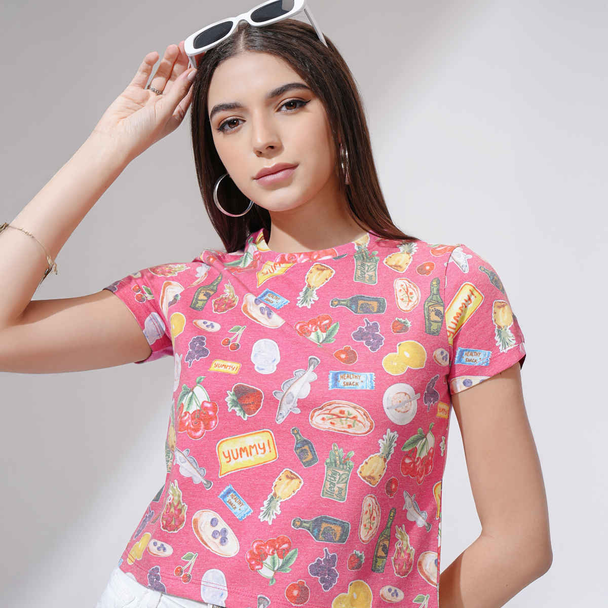 Tokyo Talkies Women's Printed Short Sleeve Cropped Tshirt | Multicolour - S