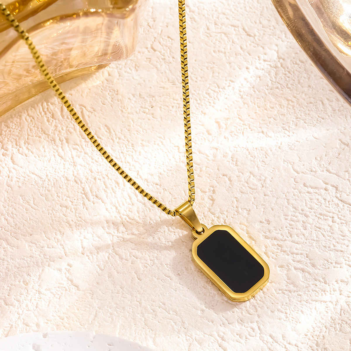 LabelShe Gold-Plated Black Geometric Pendant Necklace | LS-PS-26384