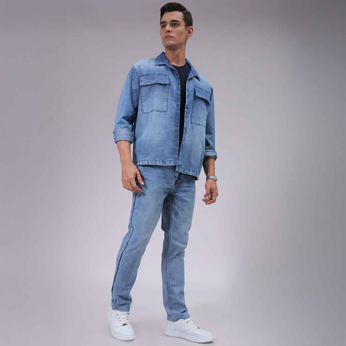 The Indian Garage Co Men's Slim Fit Solid Casual | Blue - 36