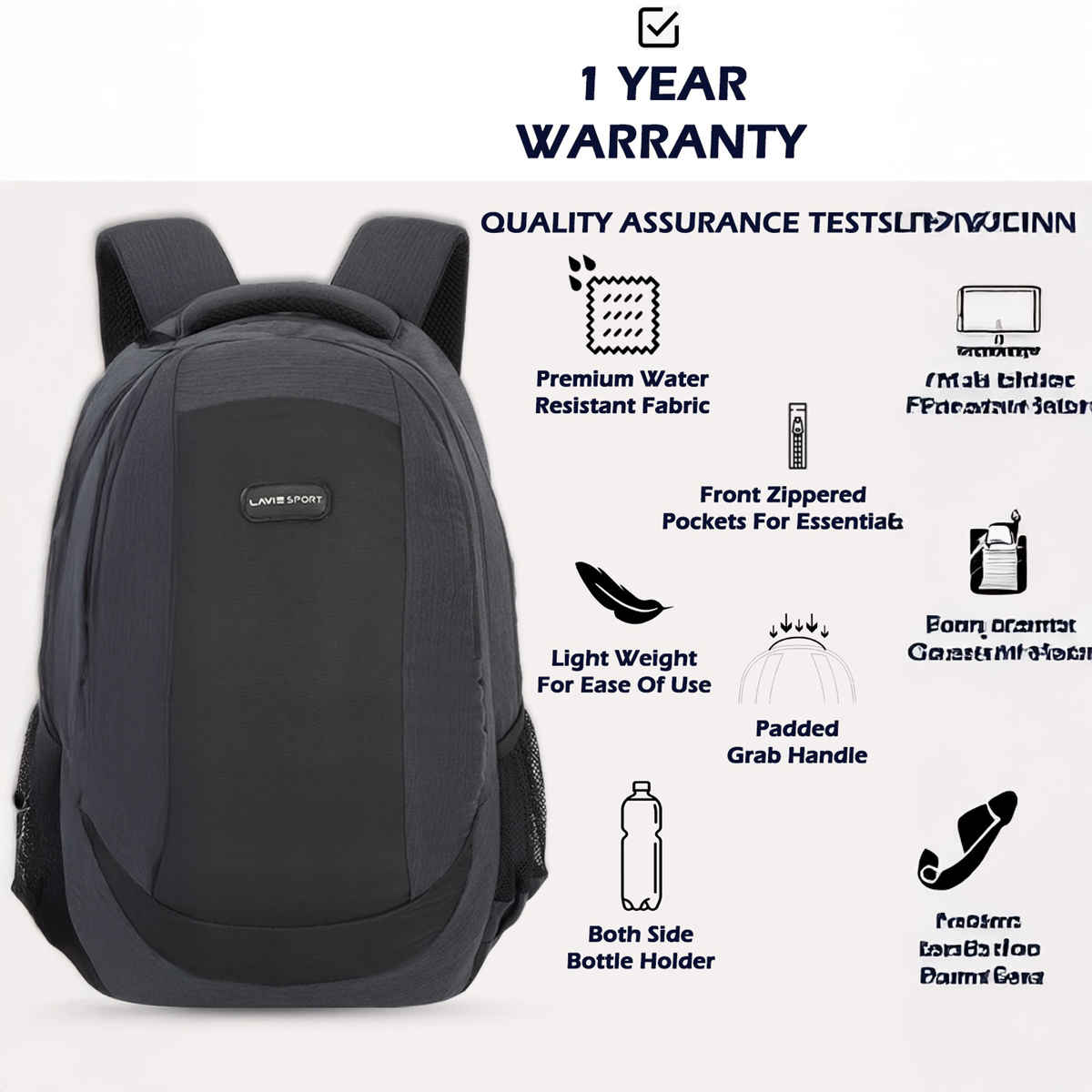 Lavie Sport Pinnacle 34L Laptop Backpack For Men & Women | College Bag For Boys & Girls (Black)