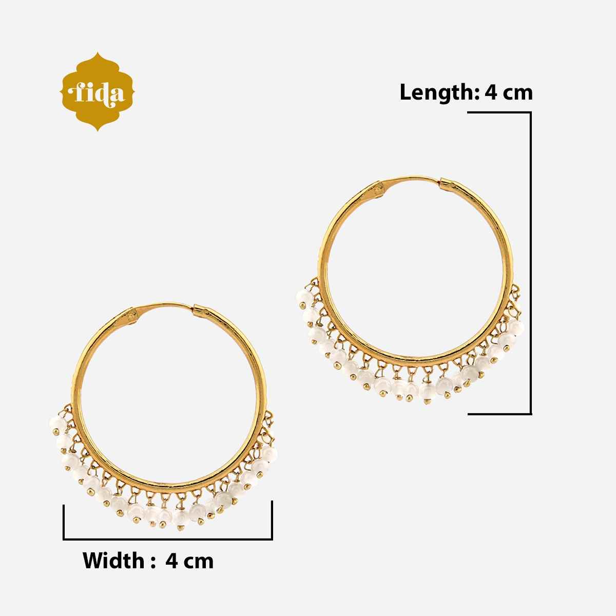 Fida White Pearl Beaded Gold Hoop Earrings
