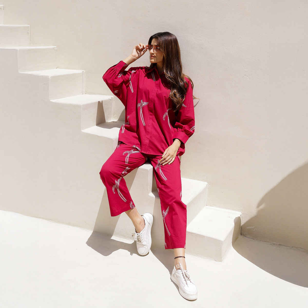 Sanskrutihomes Conversational Printed Pure Cotton Night Suit | Red - M