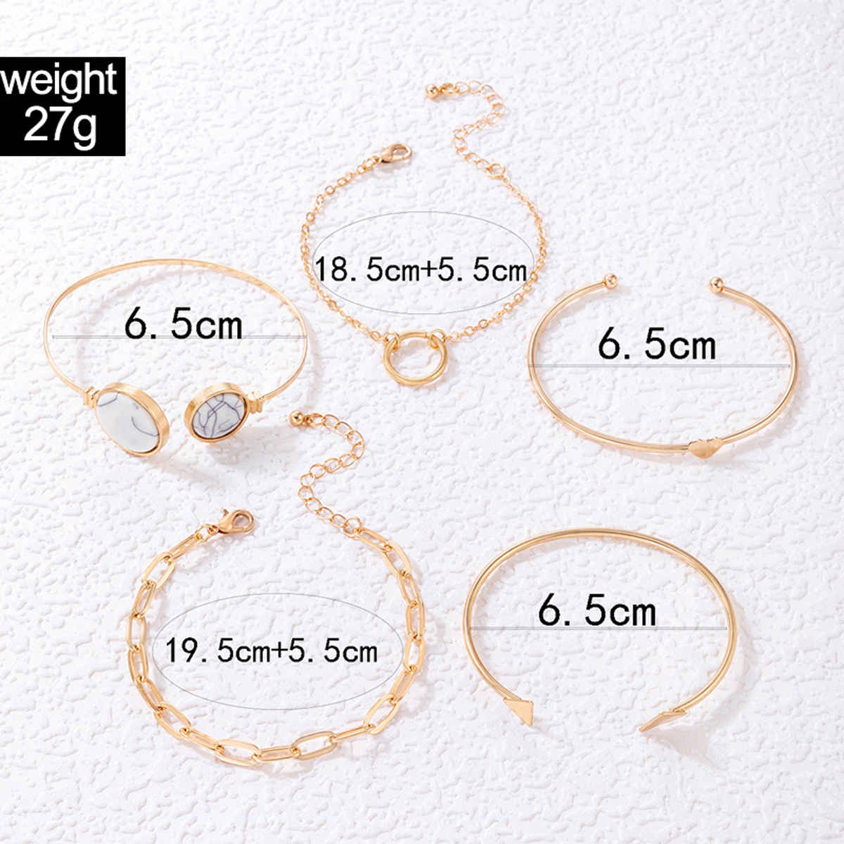 Jewels Galaxy Gold Plated Set Of 5 Contemporary Stackable Korean Bracelet Combo | 1 Pack