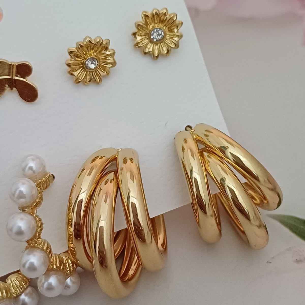 Set Of 6 Earrings Gold Style 3