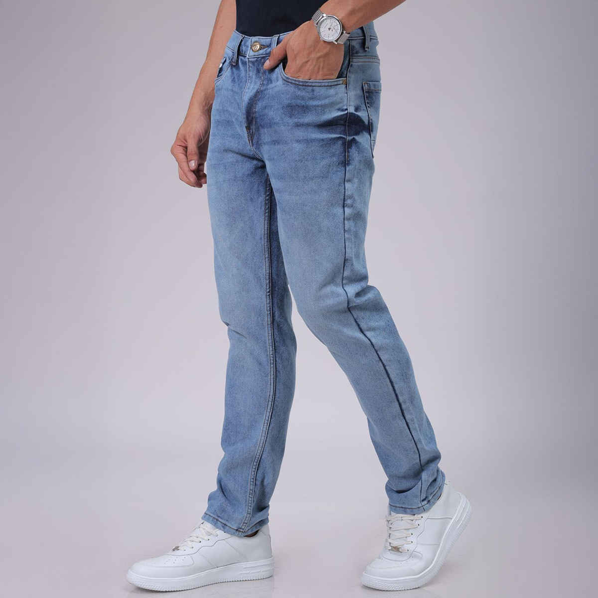 The Indian Garage Co Men's Slim Fit Solid Casual | Blue - 36