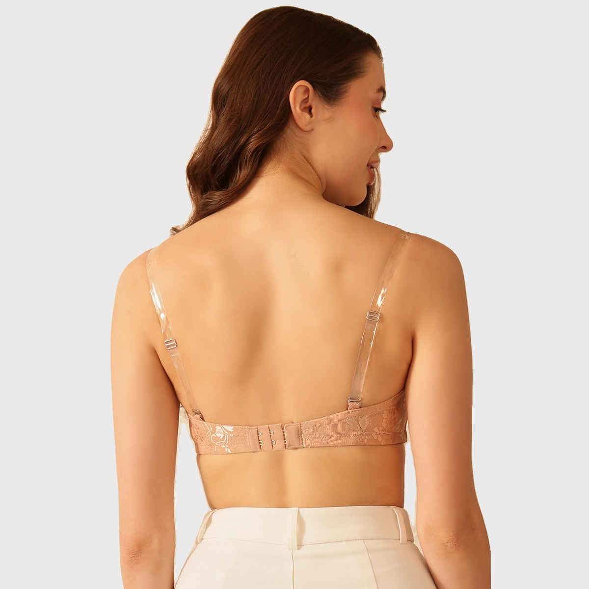 Clovia Women Padded Underwired Full Coverage Strapless Bra - Lace | Beige | 38B