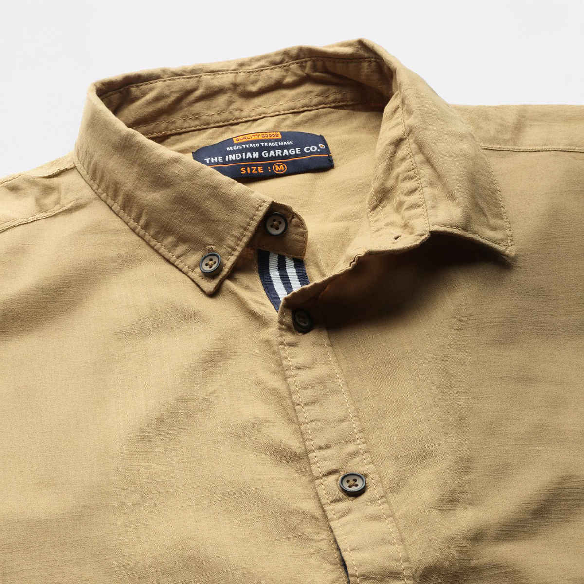 The Indian Garage Co Men's Slim Fit Solid Casual Shirt | Khaki - XL