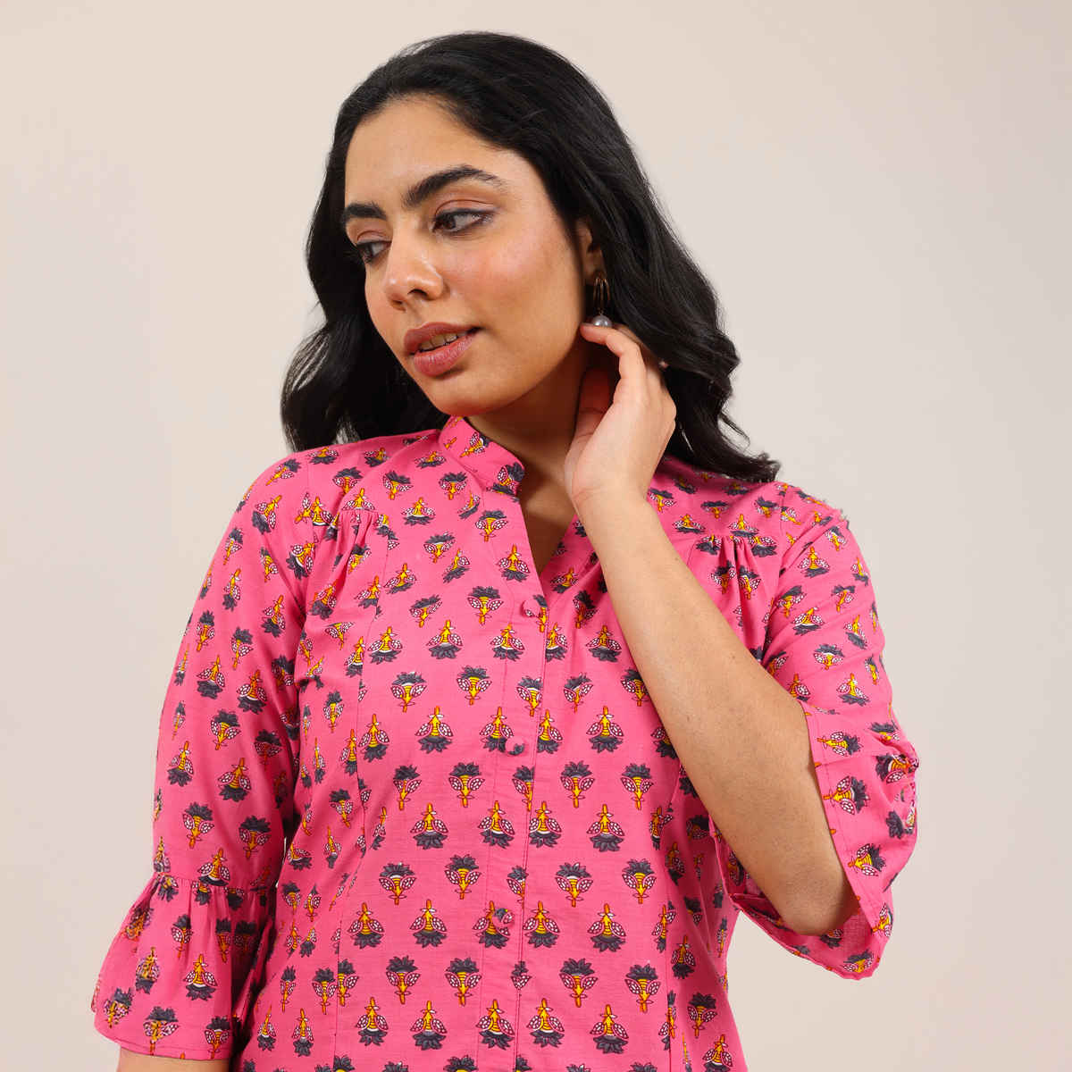 Libas Women's Printed Cotton Straight Short | 29633 | Pink - XL