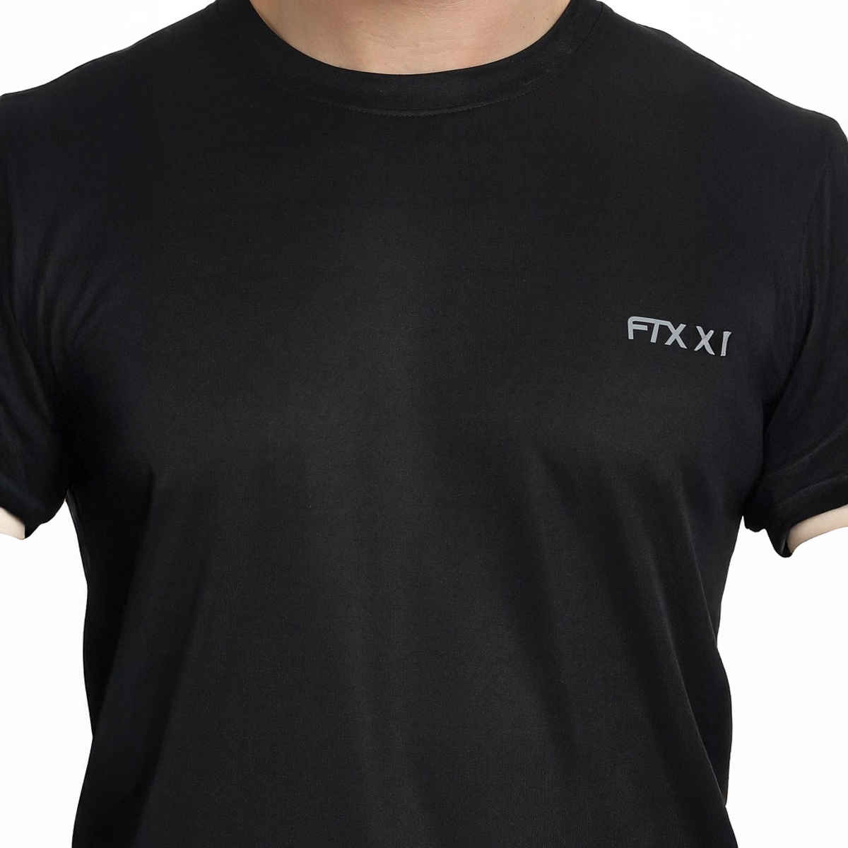 Ftx Men's Solid Round Neck Polyester Half Sleeve Casual T-shirt | Black | S