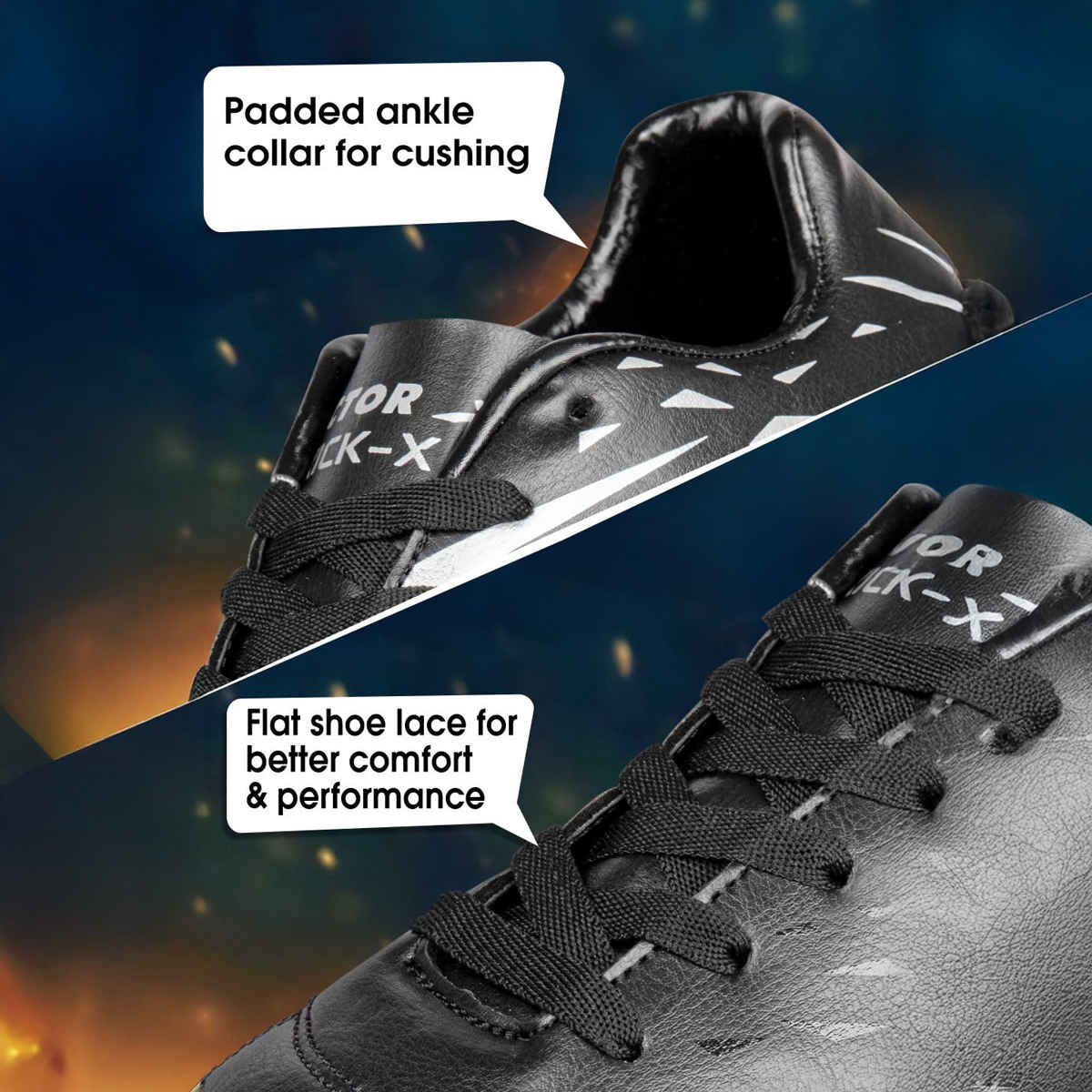 Vector X Kick-X Football Studs For Men Sports And Athletic Soccer Shoes | Black & Silver Size-10
