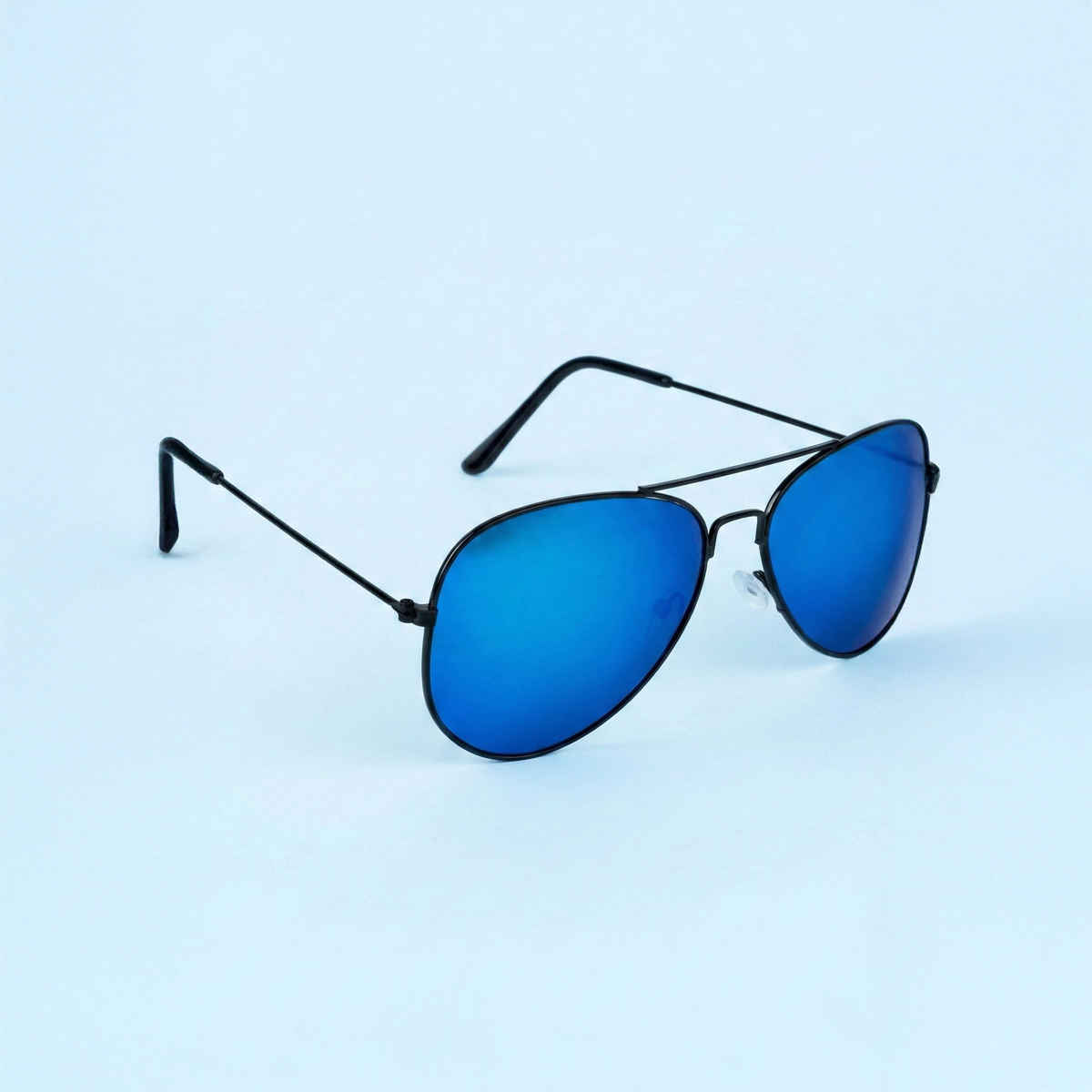 NuVew Unisex Aviator Mirrored Sunglasses | Black & Ice Blue | Medium