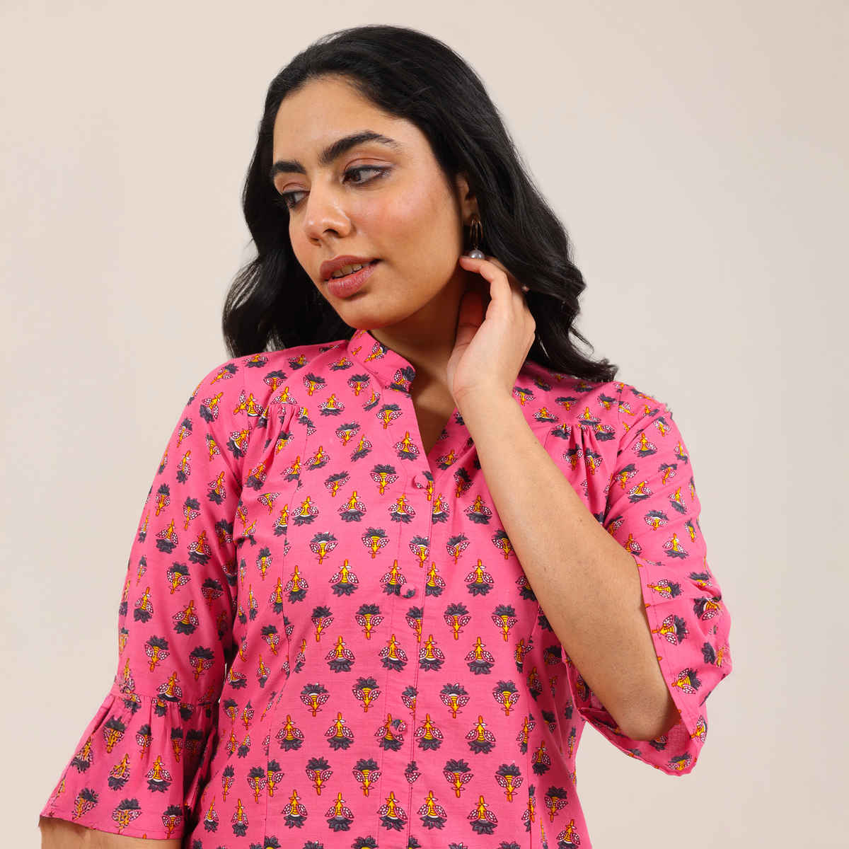 Libas Women's Printed Cotton Straight Short | 29633 | Pink - S