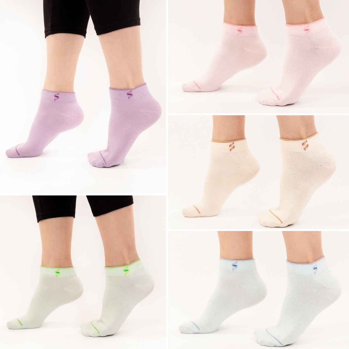 Supersox Women's Solid Combed Cotton Ankle Socks | Pastel - Free Size
