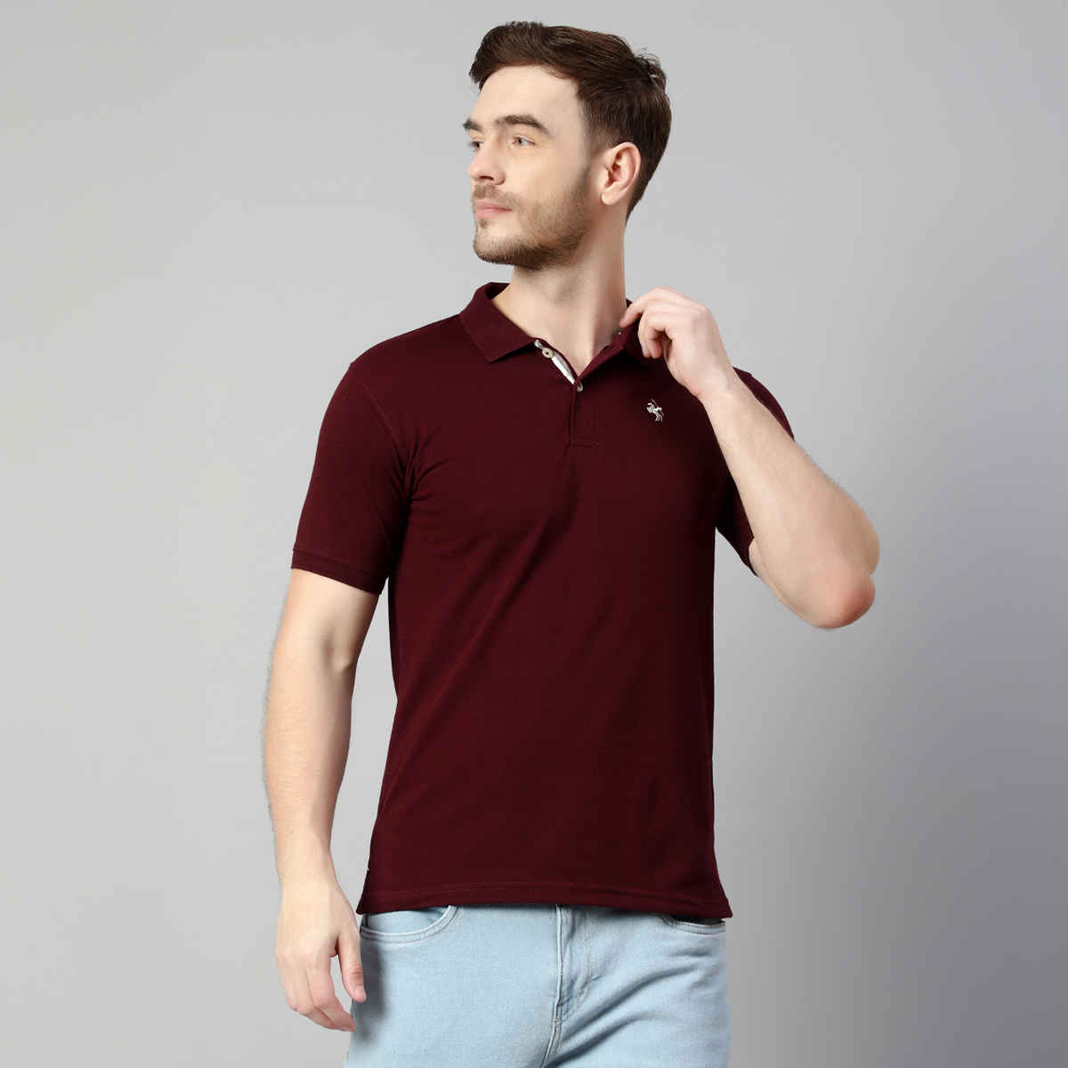 Cantabil Men's Solid Polo Neck Casual T-shirt | Wine - XL