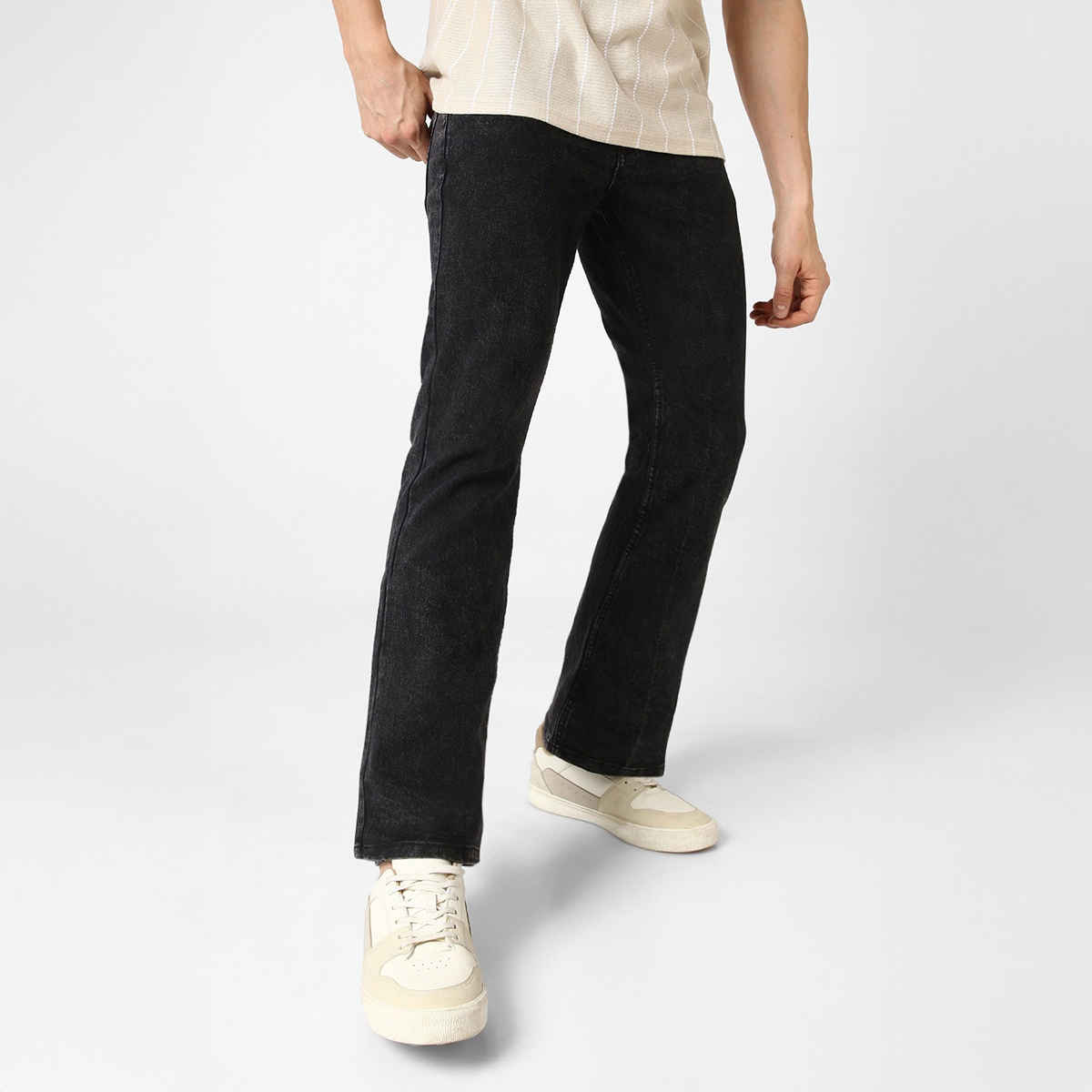 Urbano Fashion Men's Bootcut Jeans Washed Stretchable | Black | 28