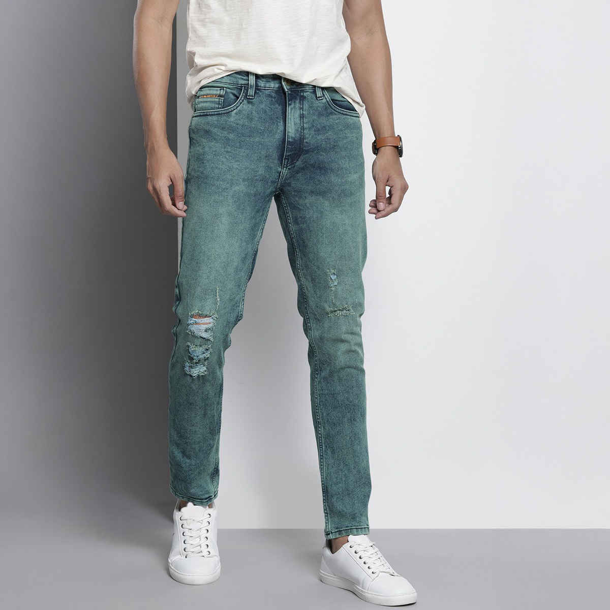 The Indian Garage Co Men's Regular Fit Solid Casual Jeans | Blue - 32