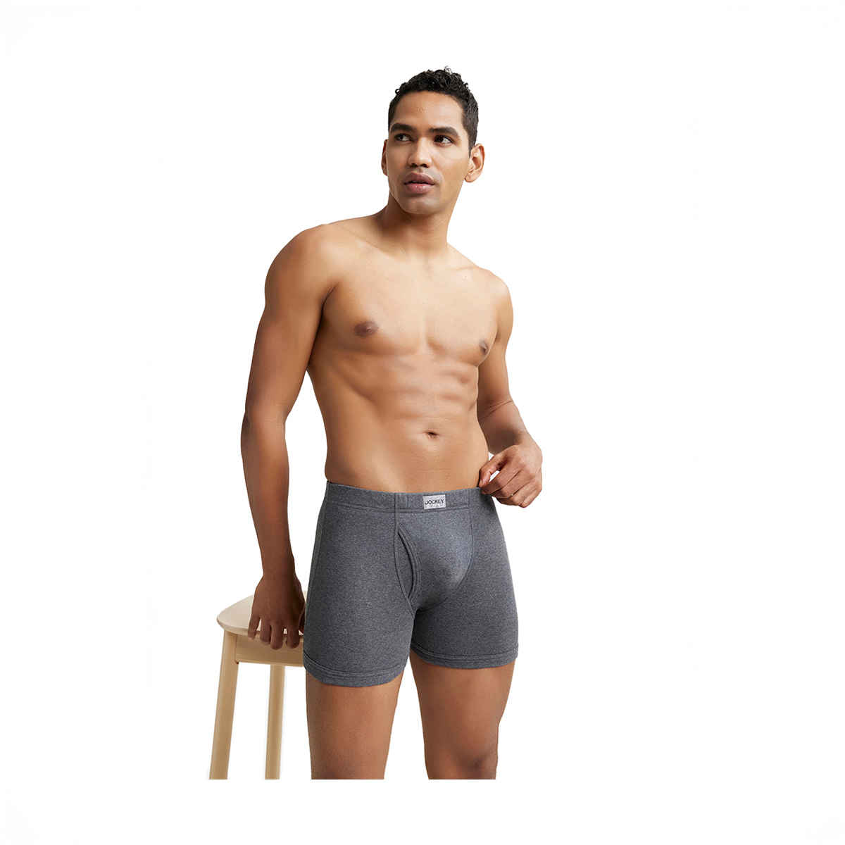 Jockey 8008 Men's Super Combed Cotton Rib Underwear Solid Boxer Brief|Concealed Waistband | Grey-L