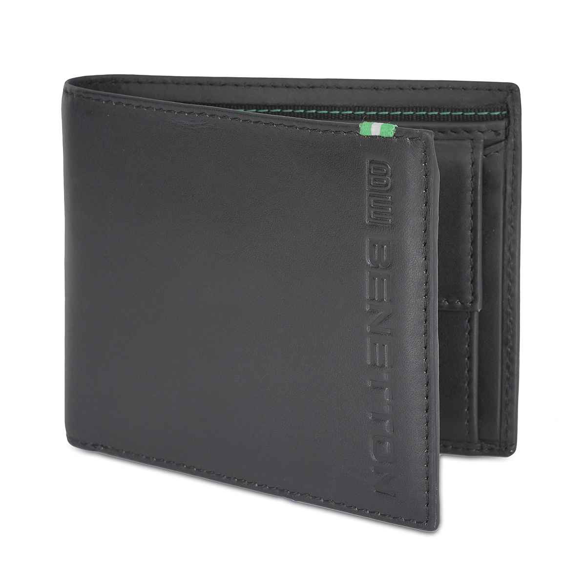 United Colors Of Benetton Men's Logo Genuine Leather Global Coin Wallet | Black - One Size