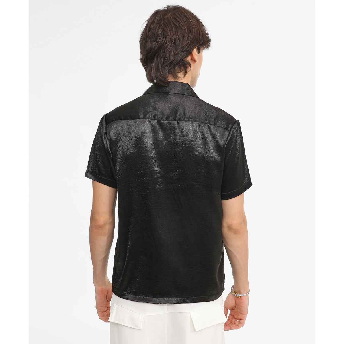 Campus Sutra Men's Midnight Black Solid Satin Shirt | Black - M
