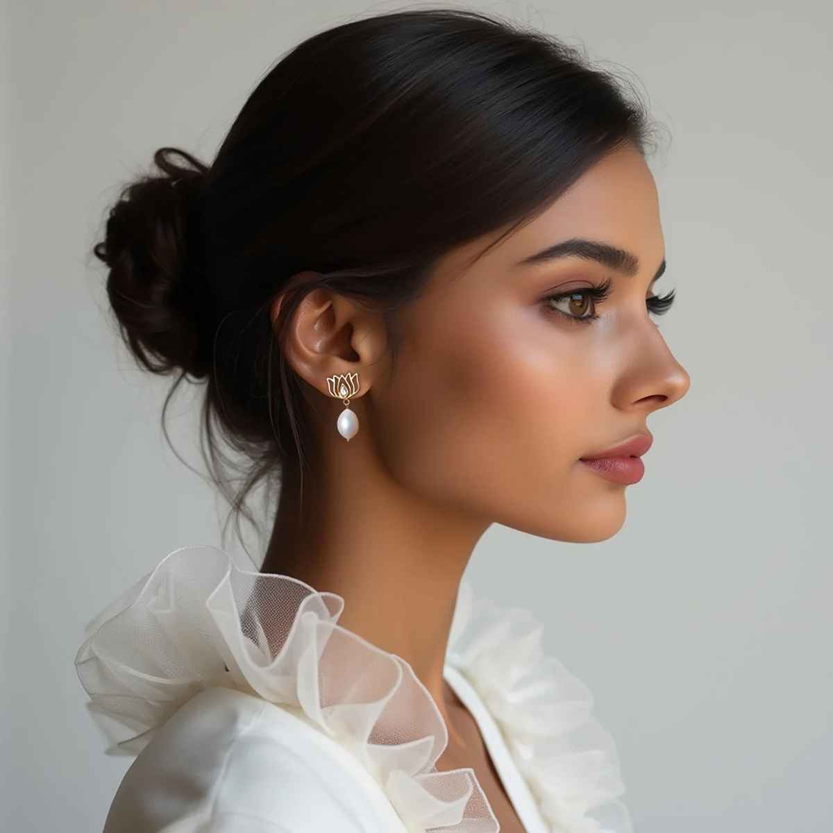 Unniyarcha 92.5 Silver Gold-plated Pearl Drop Lotus Earrings