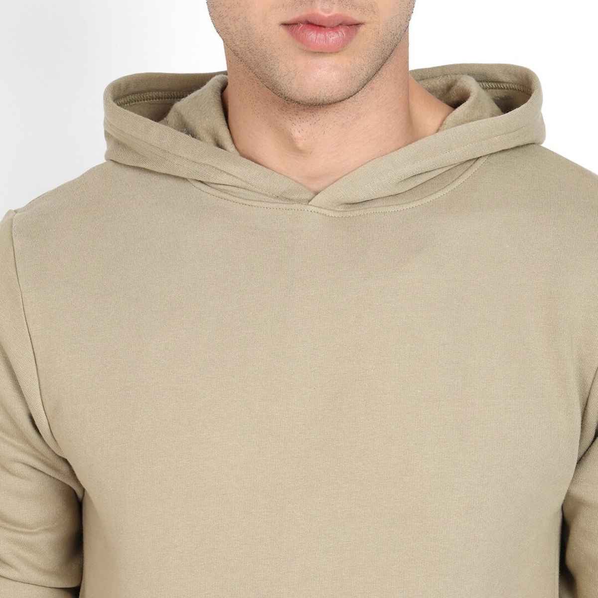 Campus Sutra Men's Pullover Hoodie With Contrast Drawstring | Beige - L
