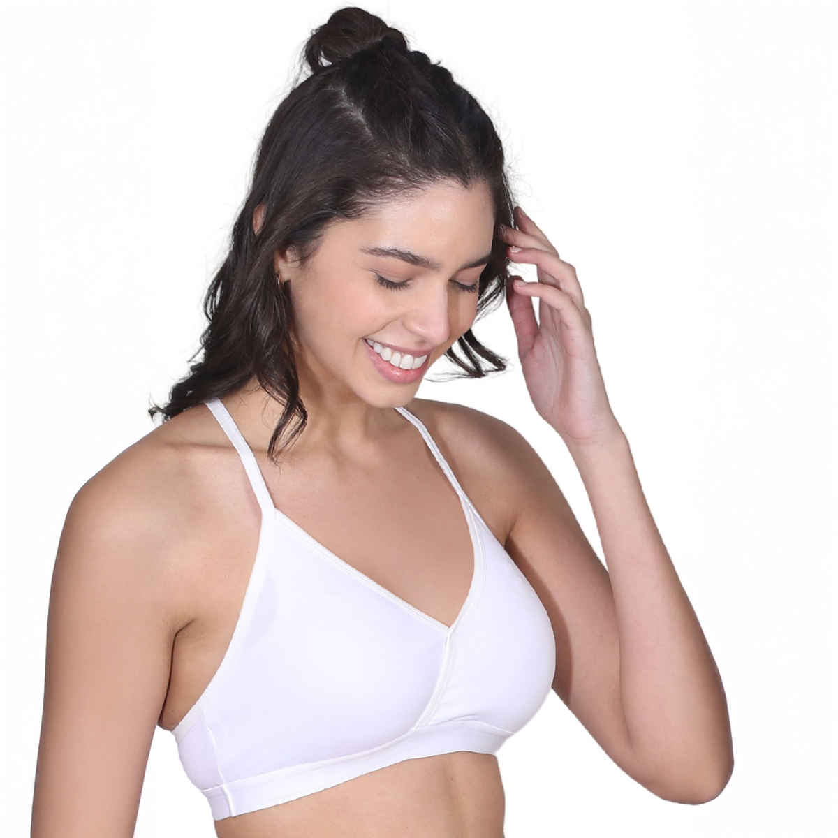 D'chica V-Neck Padded Bra With Removable Cups and Adjustable Straps | White - M