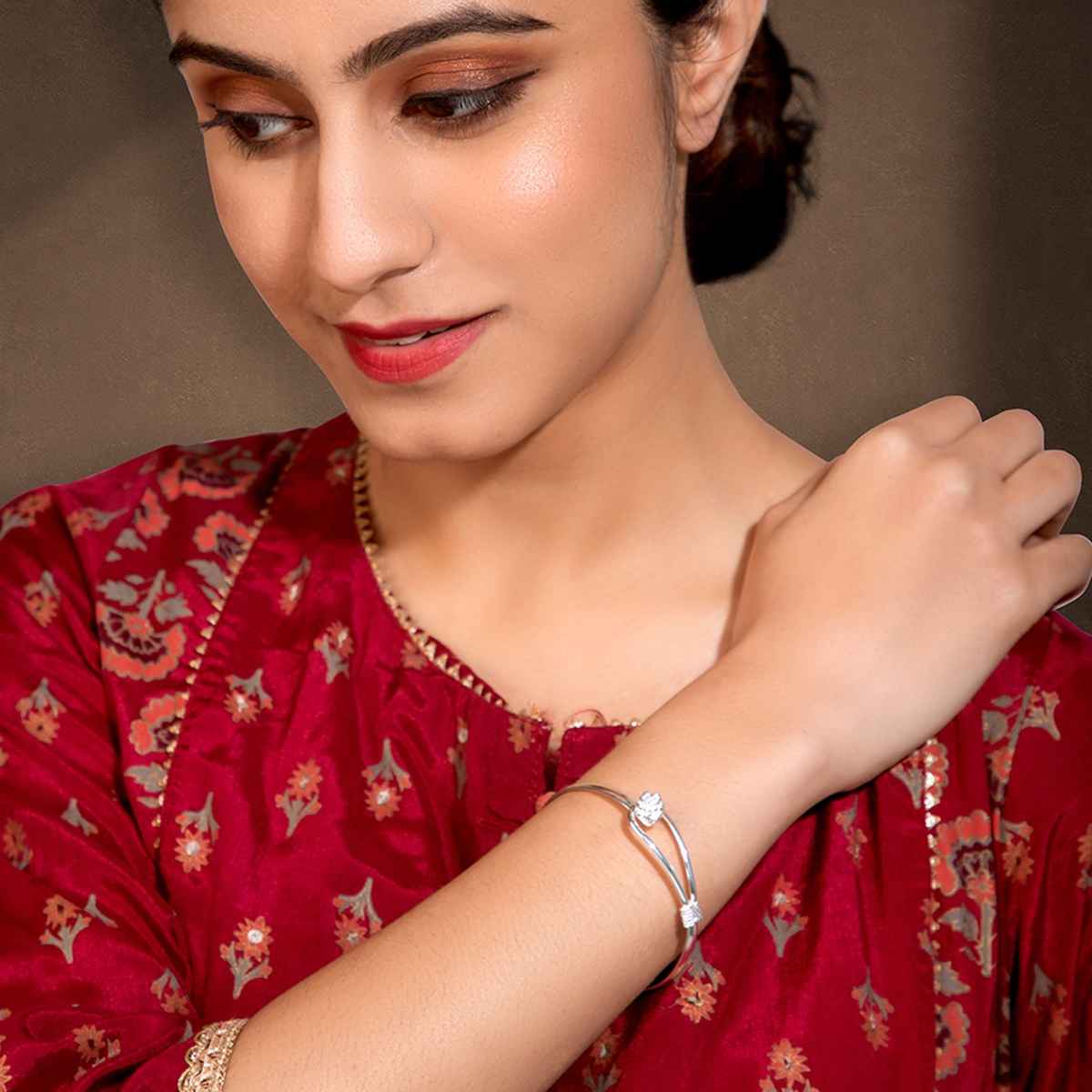 Peora Silver Plated Brass & Cubic Zirconia Kada Bracelet For Women Girls (Silver)