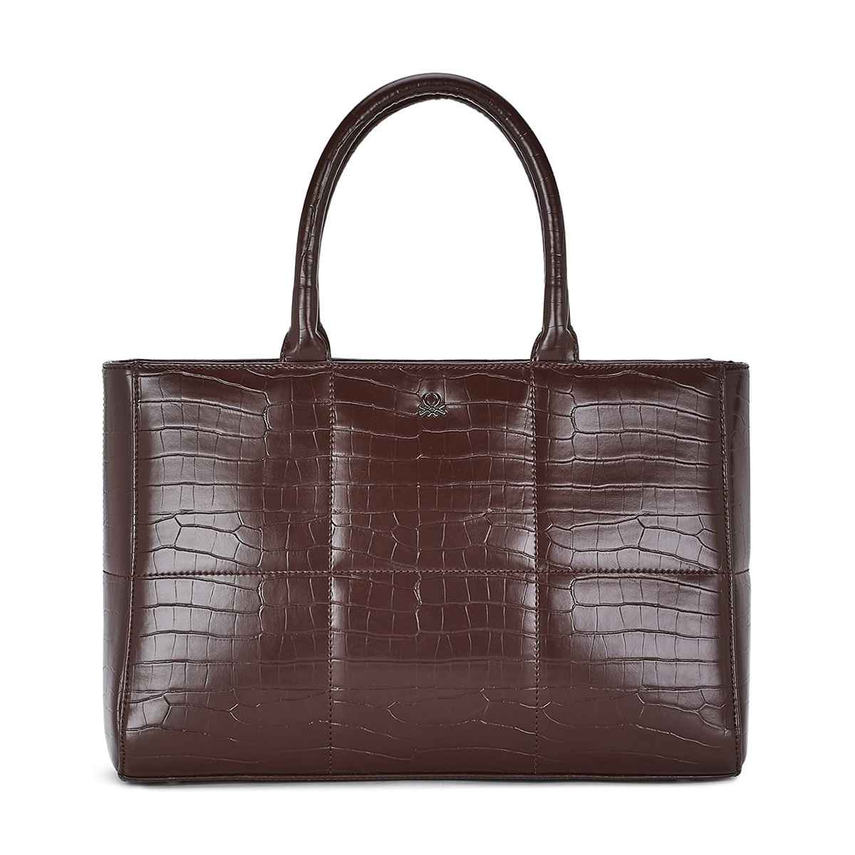 United Colors Of Benetton Women's Textured PU 11.5 L Double Handle Tote Bag | Brown - Standard
