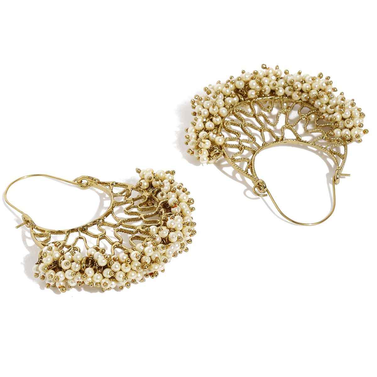 Fida White Beaded Golden Chandbali Earring