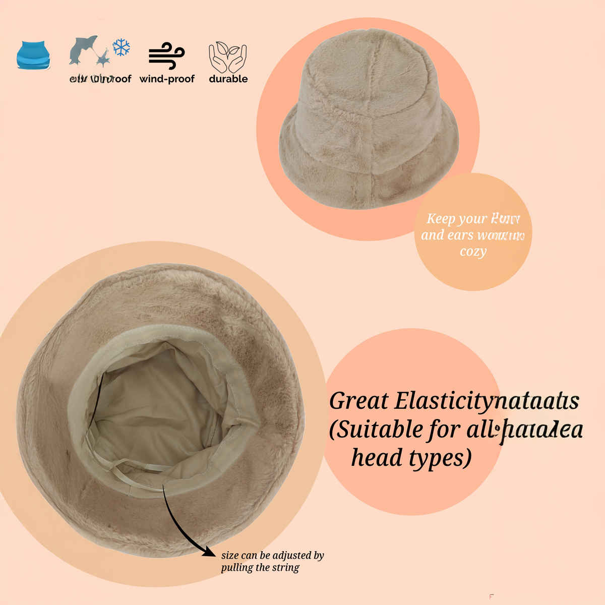Fabseasons Women's Faux Fur Bucket Hat | White - Free Size