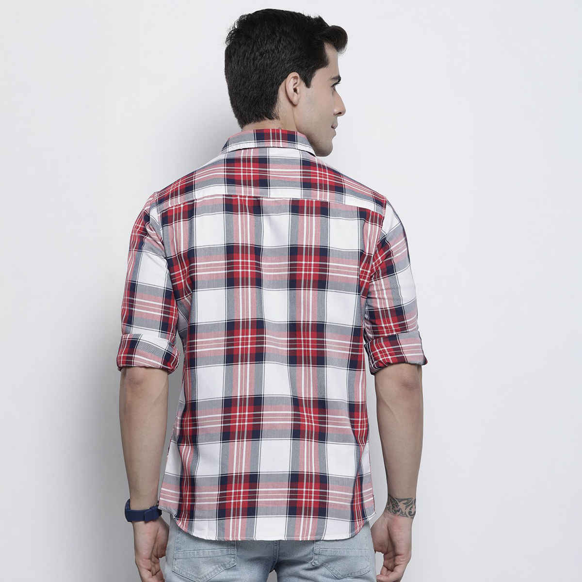 The Indian Garage Co Men's Regular Fit Checkered Casual Shirt | Red - 2XL