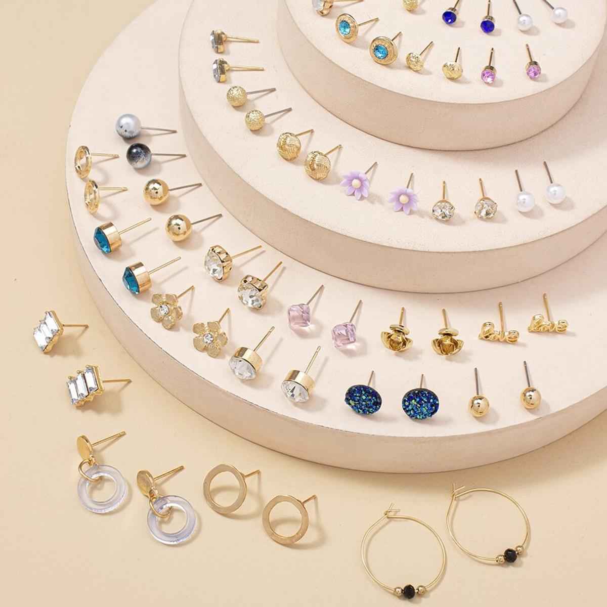 Jewels Galaxy Gold-Plated Frequesnt-Use Multicolor Stud Earrings (1 Pack 60 Pieces)