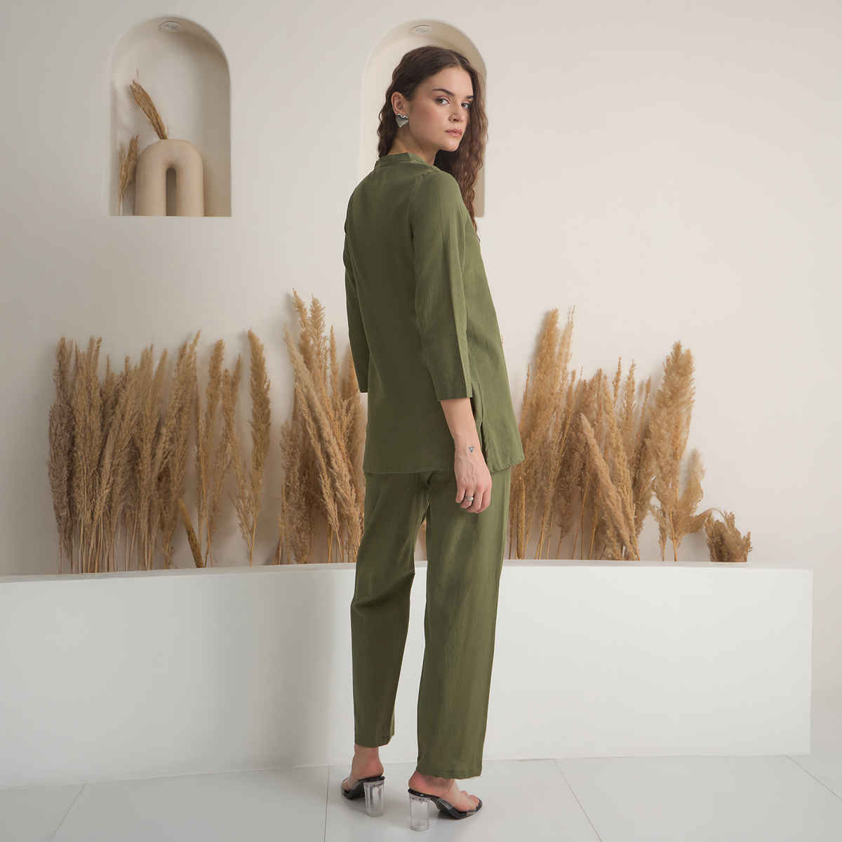 Sanskrutihomes Women's Pure Cotton Co-Ords | SE-NSP-727 | Olive - XL