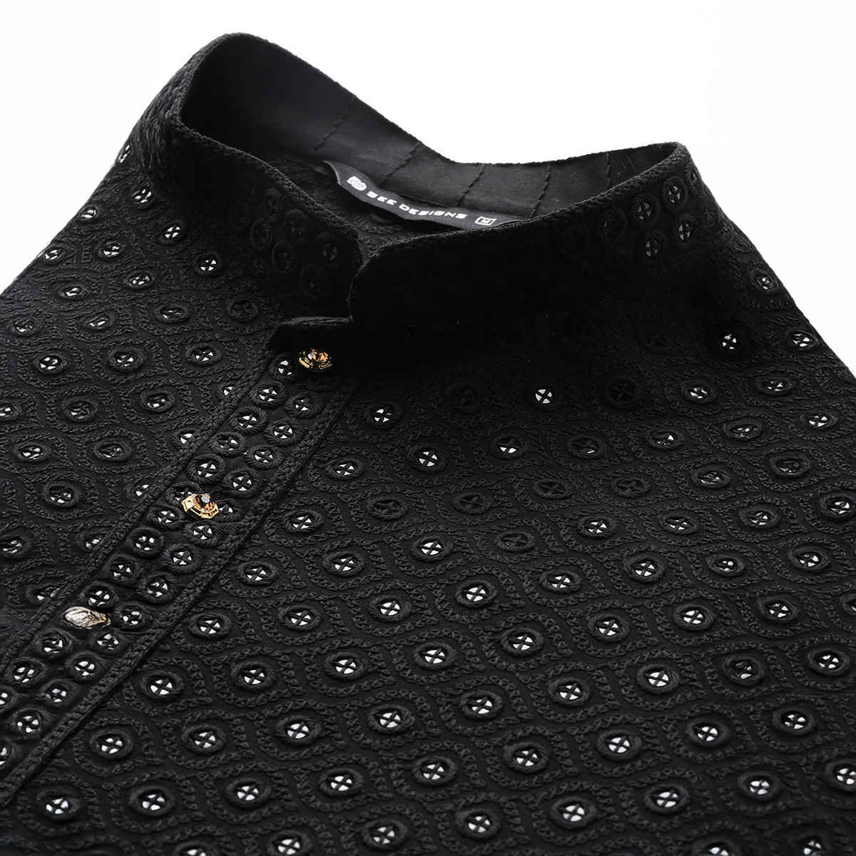 See Designs Men's Embroidered Sequined Rayon Kurta | Black - S