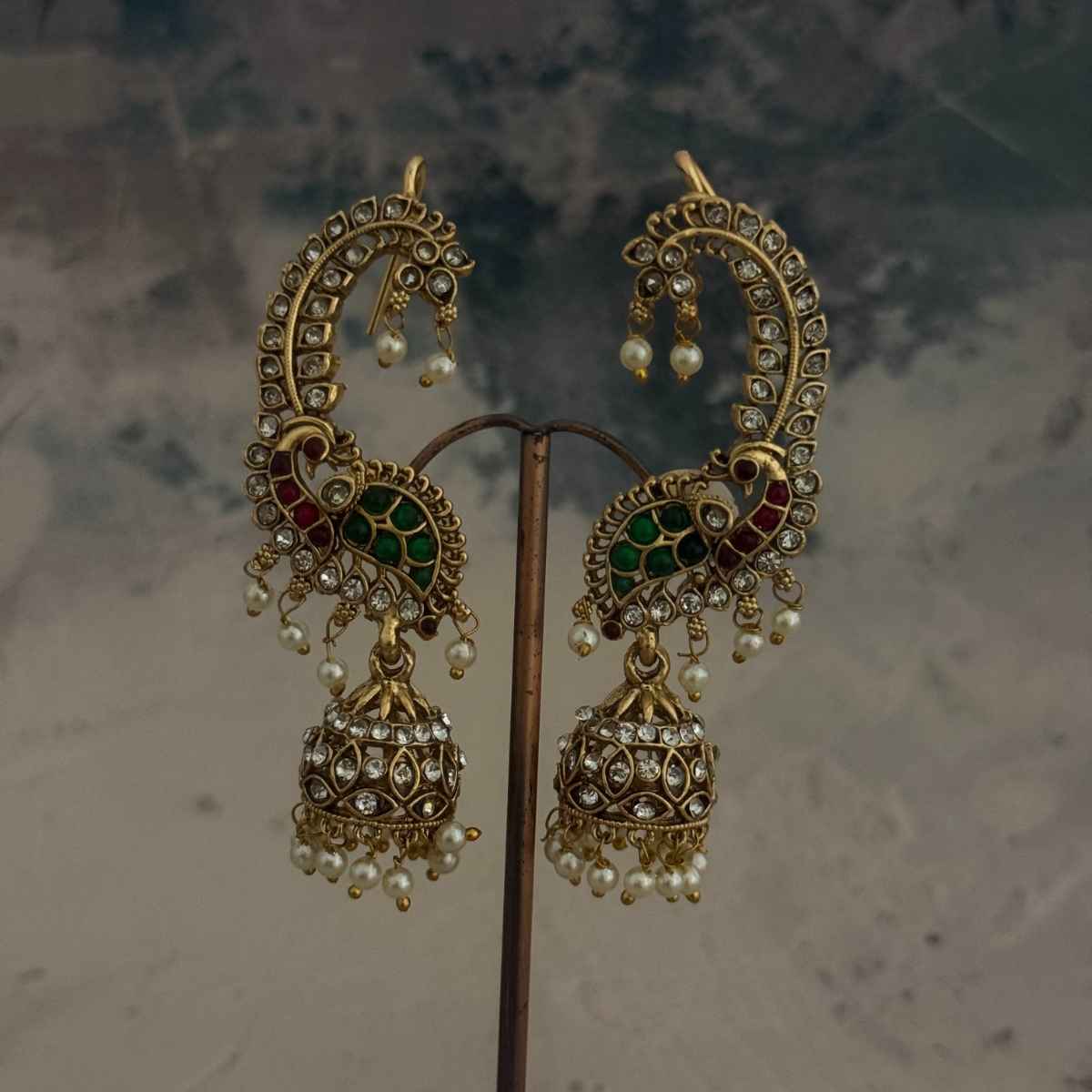 The Opal Factory Temple Jewelry Karnphool Kundan Peacock | Moti Work | Gold Multi
