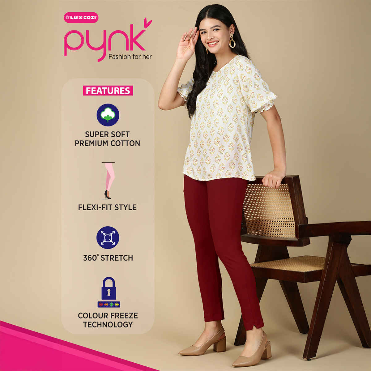 PYNK By Lux Cozi Women's Premium Modern Kurti Pants | Maroon | Free Size