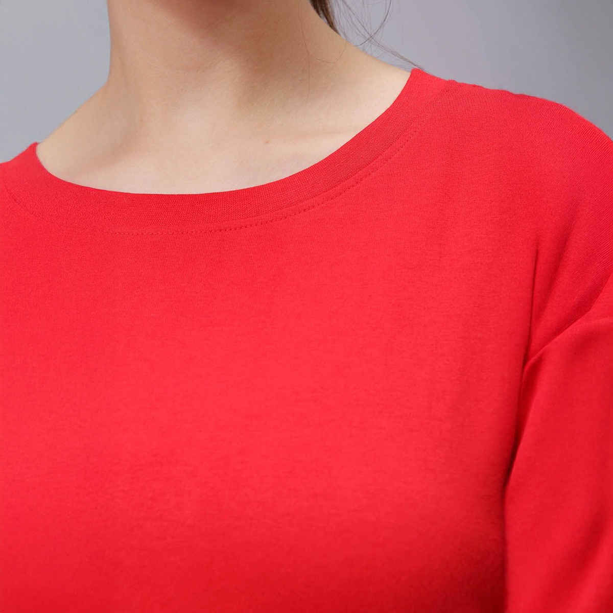 Freehand Women's Regular Solid Casual Crew Neck T-shirt | 0424-Zfhcntee3-02 | Crimson Red - XL
