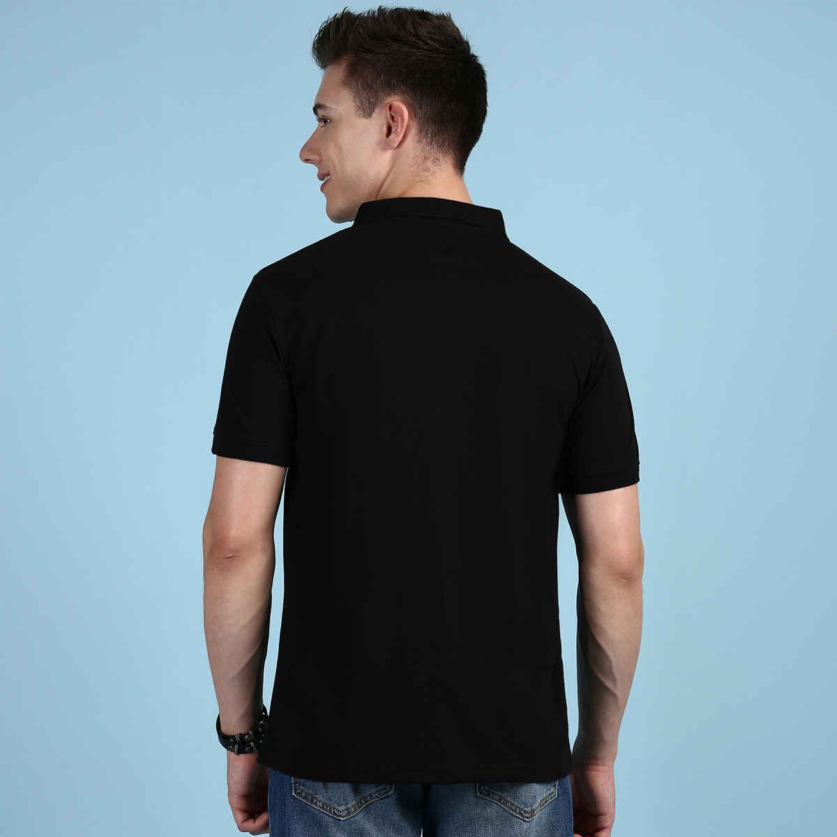 Lux Cozi Men's Solid Cotton Polo T-shirt with Pocket | Black - M