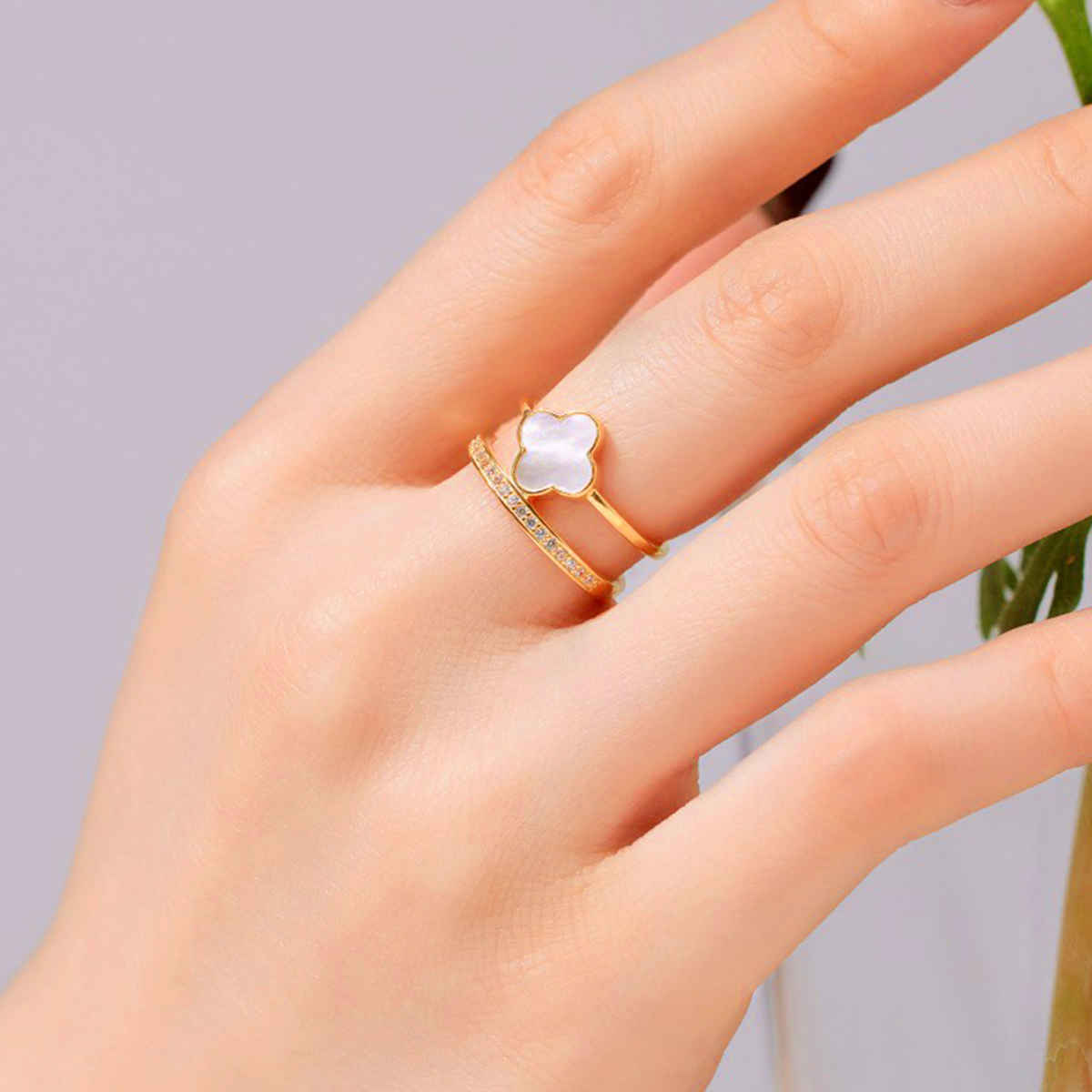 Label She Gold Plated Stainless Steel Clover Adjustable Ring | LS-RNG-72177