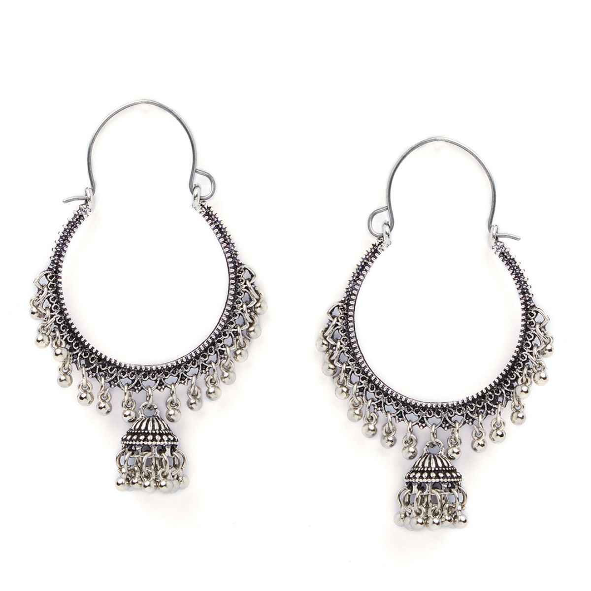 Fida Ghungroo Glam Oxidised Hoop Jhumkas